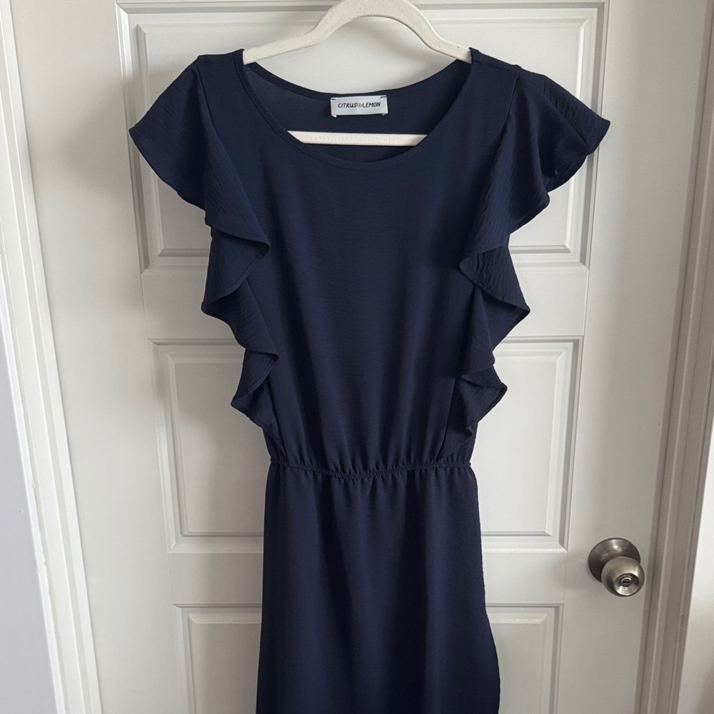 Navy Faux Wrap Dress
